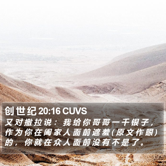 创 世 纪 20:16 CUVS Bible Study