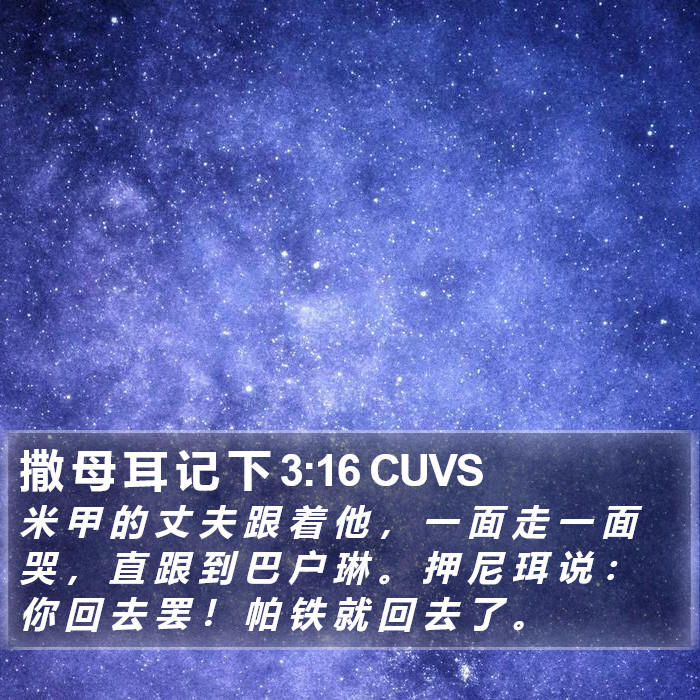 撒 母 耳 记 下 3:16 CUVS Bible Study