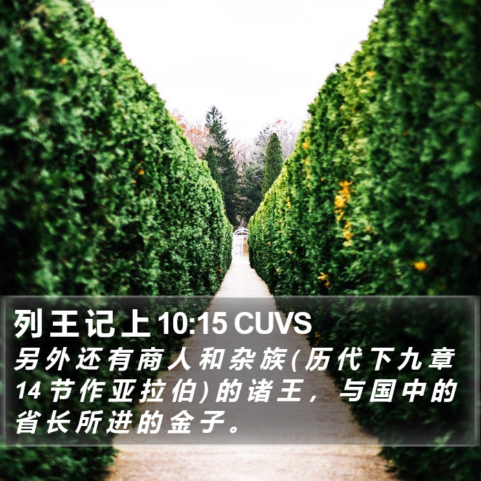 列 王 记 上 10:15 CUVS Bible Study