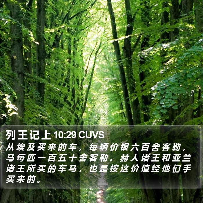 列 王 记 上 10:29 CUVS Bible Study