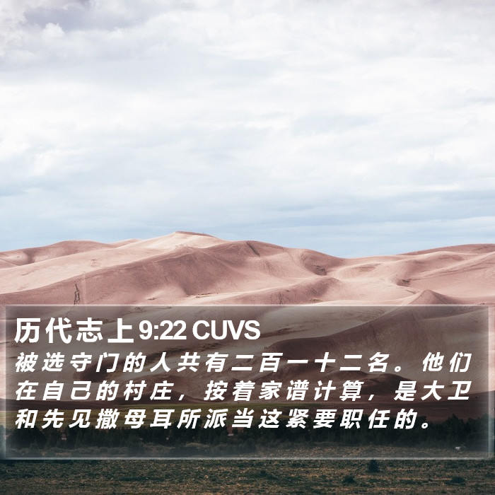 历 代 志 上 9:22 CUVS Bible Study