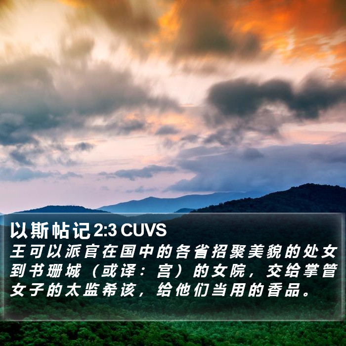 以 斯 帖 记 2:3 CUVS Bible Study