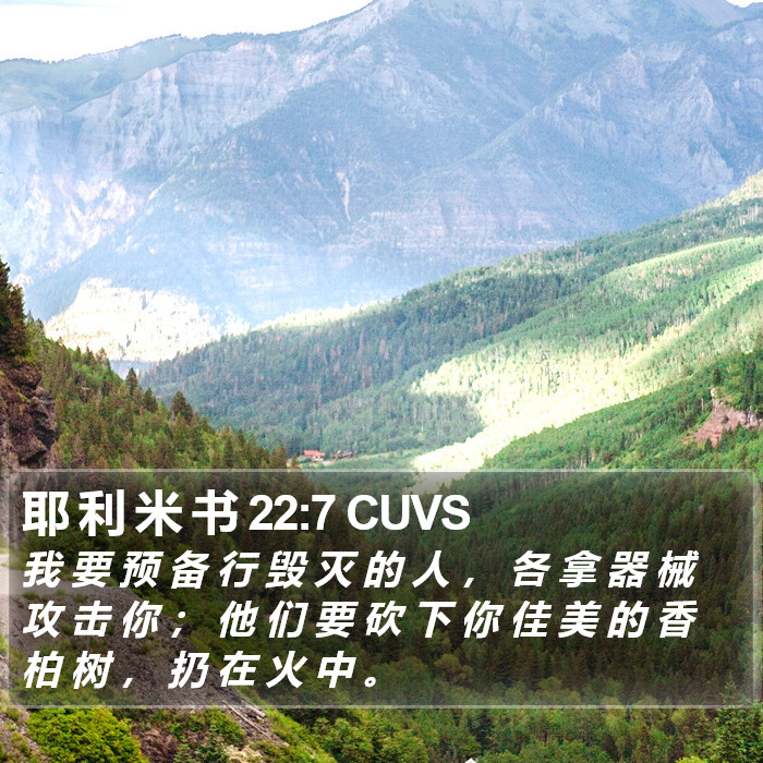 耶 利 米 书 22:7 CUVS Bible Study