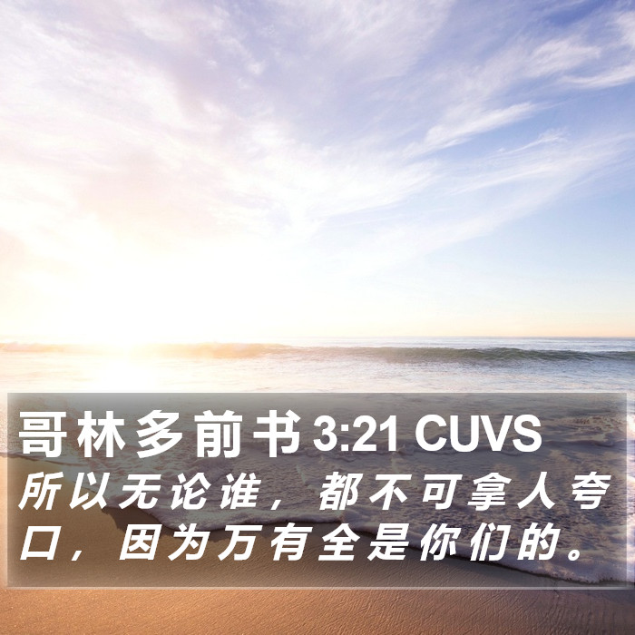 哥 林 多 前 书 3:21 CUVS Bible Study
