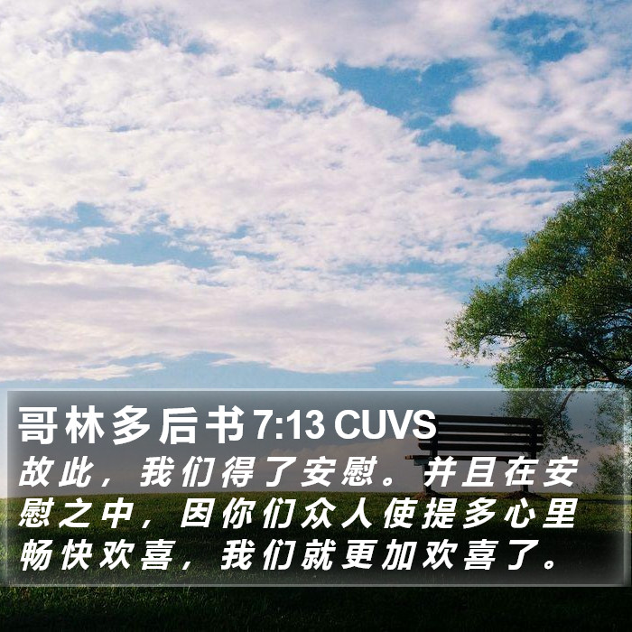 哥 林 多 后 书 7:13 CUVS Bible Study