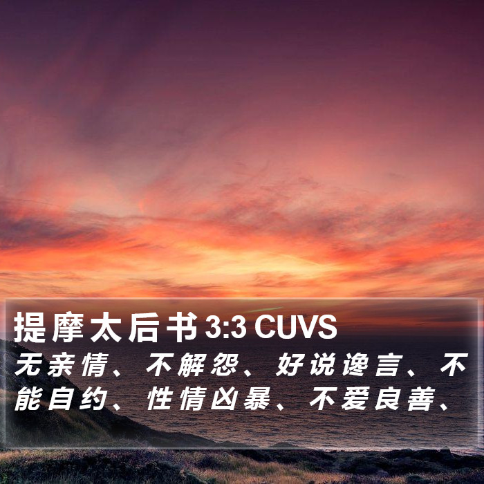 提 摩 太 后 书 3:3 CUVS Bible Study